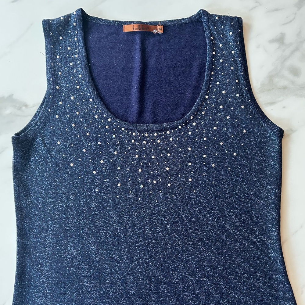 Belldini size M navy glittery knit tank top - Picture 3 of 14